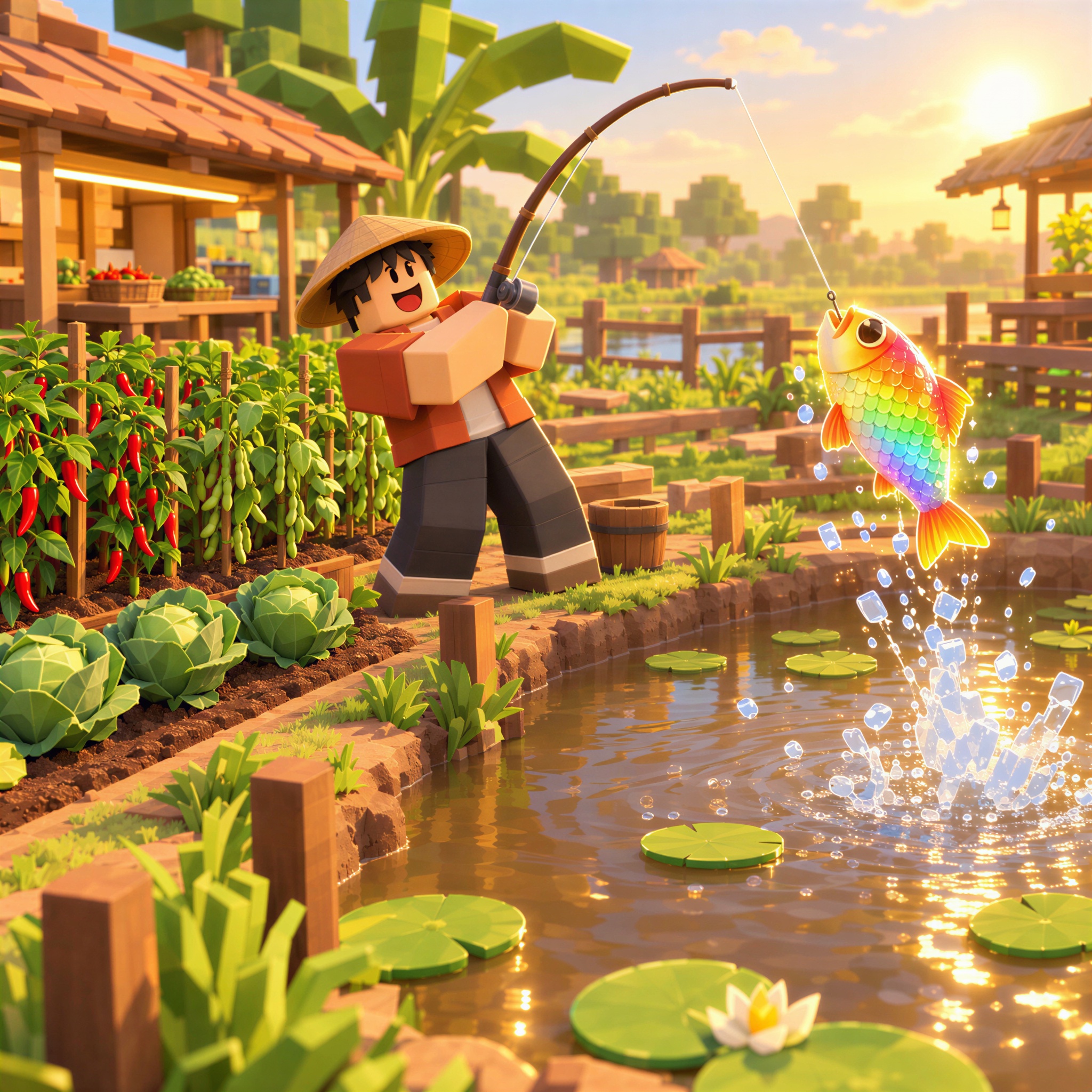 Fishing mini game next to the garden